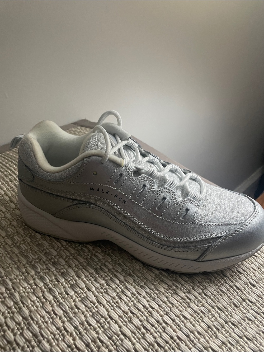 Easy Spirit Women's Light Gray Walk-Run Sneakers silver in color